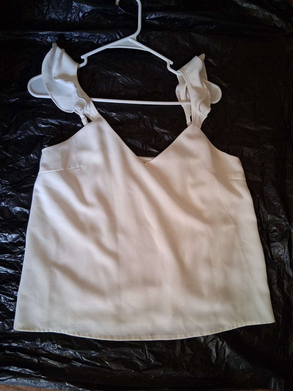TCEC Cream Ruffle Strap V-Neck Camisole